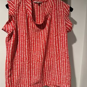 CAbi Orange and White Flutter Sleeve Blouse